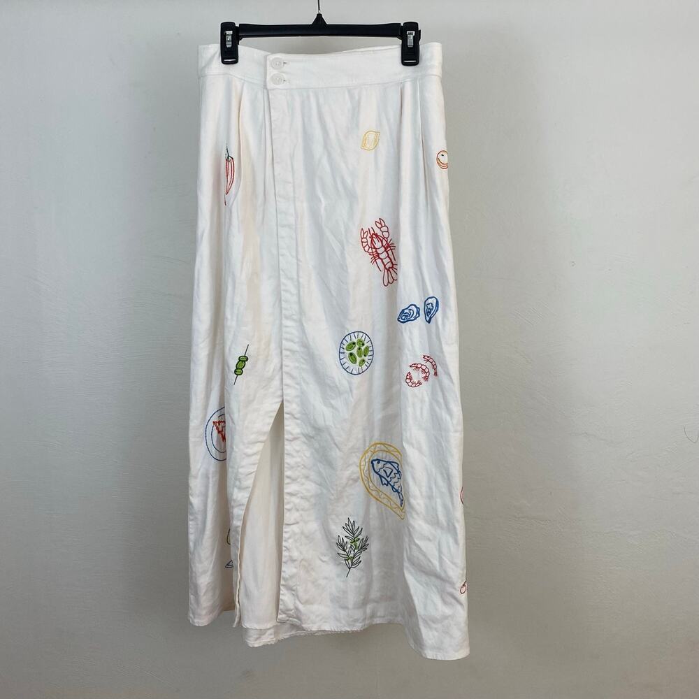 Anthropologie Maeve Embellished Linen Wrap Midi Skirt - Neutral Pattern - Size 4